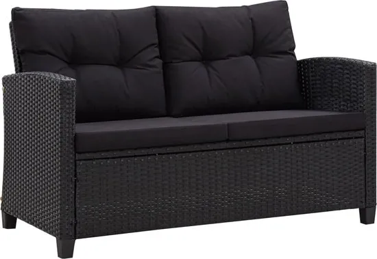 Tuinbank 2-zits met kussens 124 cm poly rattan zwart