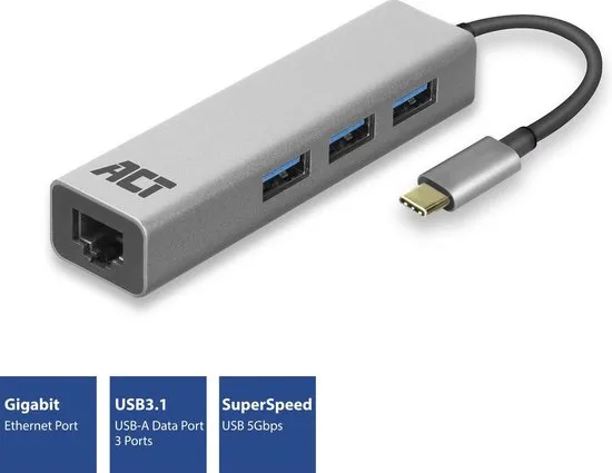 USB-C Hub met Gigabit ethernet poort - AC7055