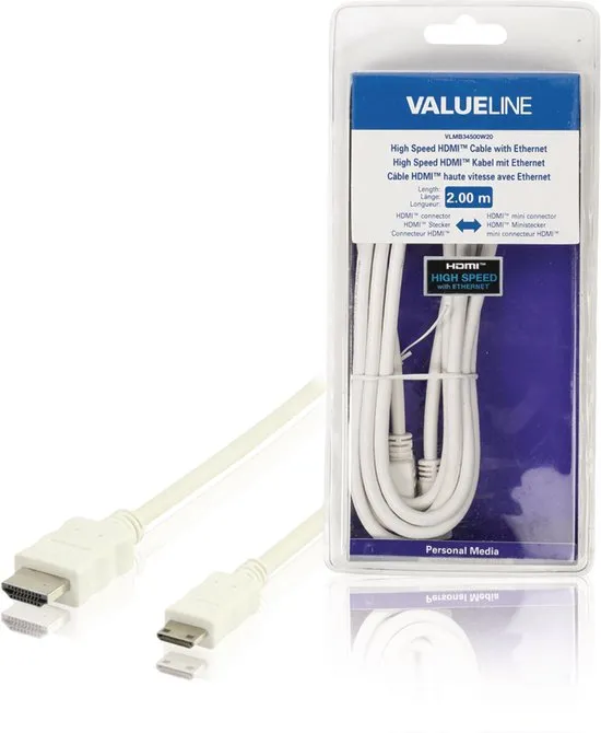 Valueline VLMB34500W20 HDMI kabel 2 m HDMI Type A (Standaard) HDMI Type C (Mini) Wit
