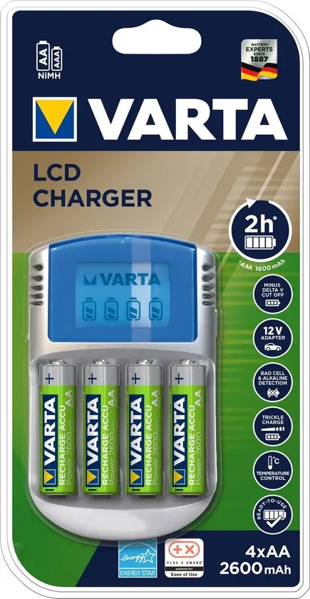 Varta LCD Charger + 4 x 2600 mAh NiMH batterijen