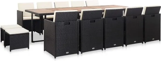 vidaXL 15-delige Tuinset met kussens poly rattan zwart