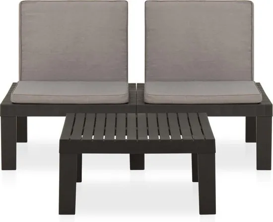 vidaXL 2-delige Loungeset met kussens kunststof grijs