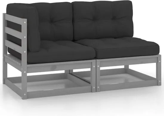 vidaXL 2-delige Loungeset met kussens massief grenenhout grijs