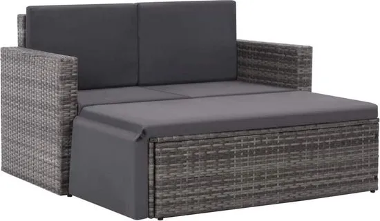 vidaXL 2-delige Loungeset met kussens poly rattan grijs