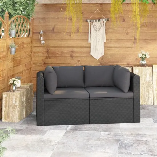 vidaXL 2-delige Loungeset met kussens poly rattan zwart