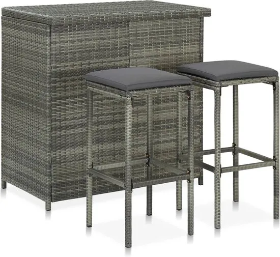 vidaXL 3-delige Barset poly rattan grijs