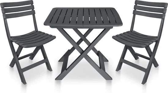 vidaXL 3-delige Bistroset inklapbaar kunststof antraciet