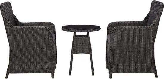 vidaXL 3-delige Bistroset met kussens poly rattan zwart  VDXL_46549
