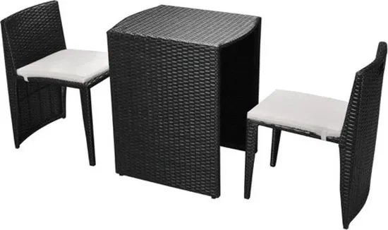 vidaXL 3-delige Bistroset met kussens poly rattan zwart