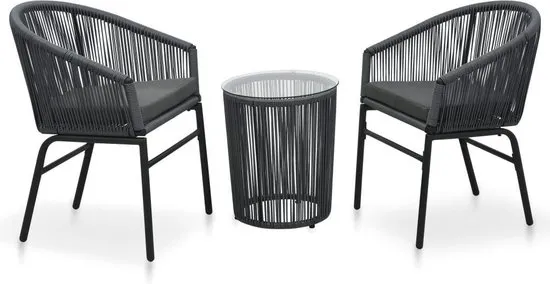vidaXL 3-delige Bistroset met kussens PVC-rattan antraciet