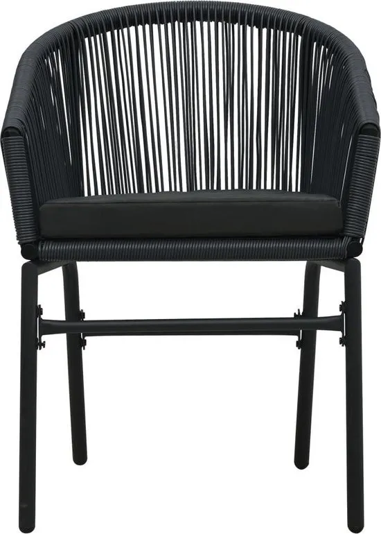 vidaXL 3-delige Bistroset met kussens PVC-rattan zwart