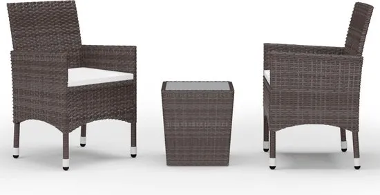 vidaXL 3-delige Bistroset poly rattan en gehard glas bruin