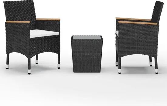 vidaXL 3-delige Bistroset poly rattan en gehard glas zwart