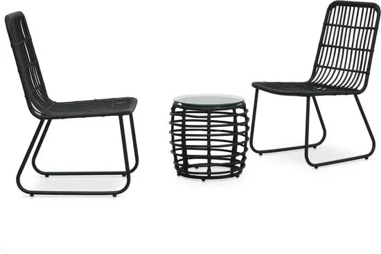 vidaXL 3-delige Bistroset poly rattan zwart