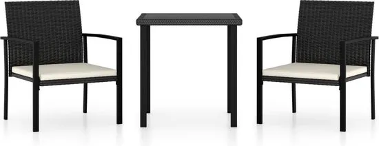 vidaXL 3-delige Tuinset poly rattan zwart