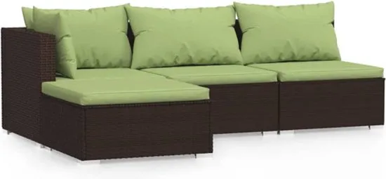 vidaXL 4-delige Loungeset met kussens poly rattan bruin