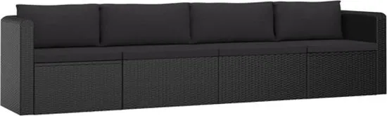 vidaXL 4-delige Loungeset met kussens poly rattan zwart