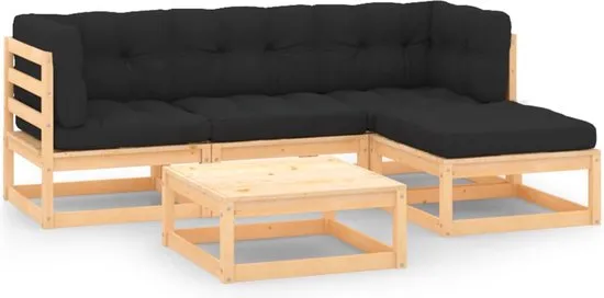 vidaXL 5-delige Loungeset met kussens massief grenenhout