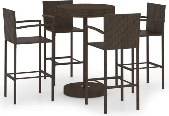vidaXL 5-delige Tuinbarset poly rattan bruin