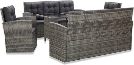 vidaXL 5-delige Tuinset met kussens poly rattan grijs