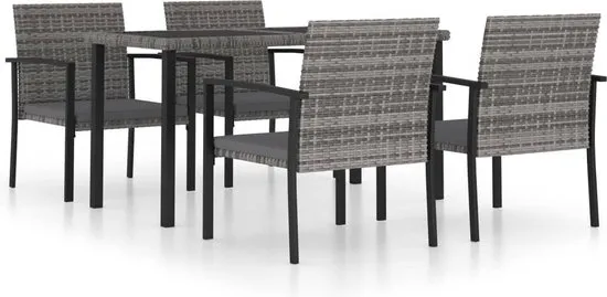 vidaXL 5-delige Tuinset poly rattan grijs