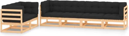 vidaXL 6-delige Loungeset met antracietkleurige kussens grenenhout