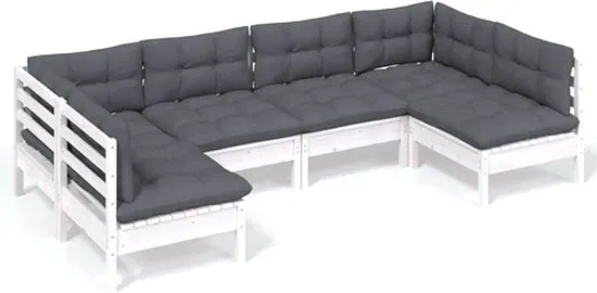 vidaXL 6-delige Loungeset met kussens massief grenenhout wit