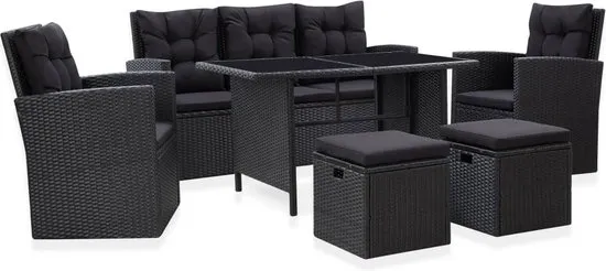 vidaXL 6-delige Loungeset met kussens poly rattan zwart
