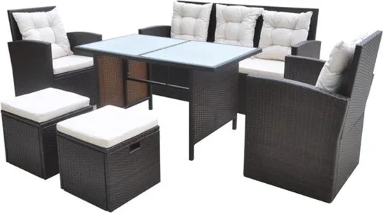 vidaXL 6-delige Tuinset met kussens poly rattan bruin
