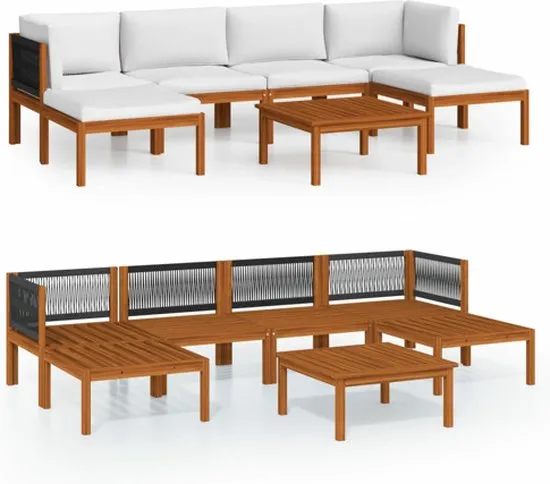 vidaXL 7-delige Loungeset met kussens massief acaciahout crèmekleurig