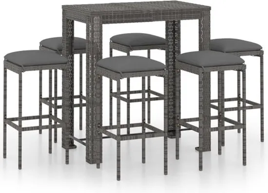 vidaXL 7-delige Tuinbarset met kussens poly rattan grijs