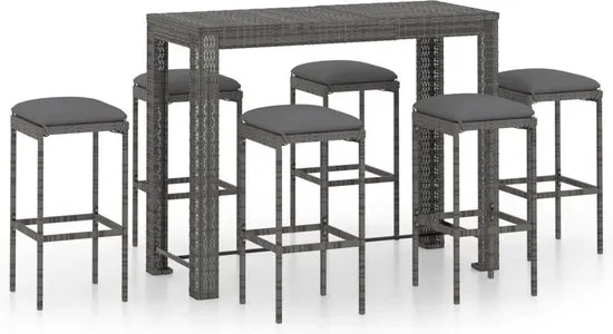 vidaXL 7-delige Tuinbarset met kussens poly rattan grijs