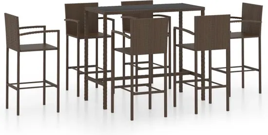 vidaXL 7-delige Tuinbarset poly rattan bruin