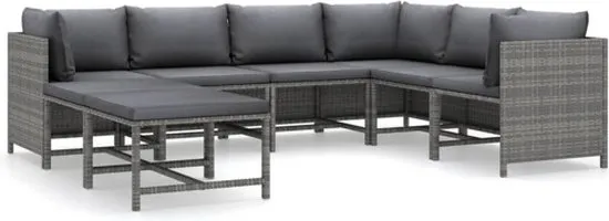 vidaXL 8-delige Loungeset met kussens poly rattan grijs