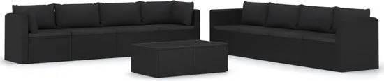 vidaXL 9-delige Loungeset met kussens poly rattan zwart