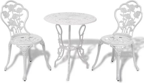 vidaXL Bistroset 3-delig gegoten aluminium wit
