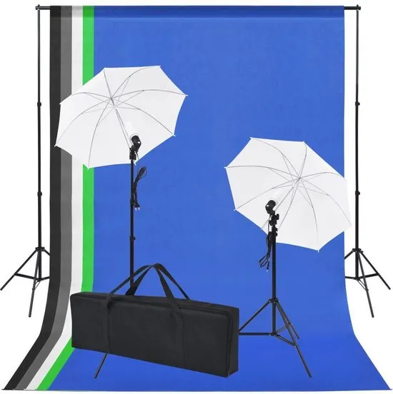 vidaXL Fotostudio set met 5 gekleurde achtergronden & 2 paraplu's