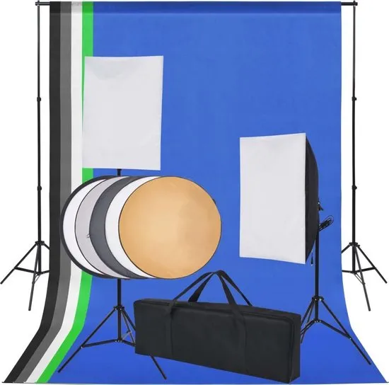 vidaXL Fotostudio set met 5 gekleurde achtergronden & 2 softboxen
