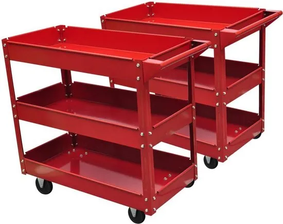 vidaXL - Gereedschapswagen Gereedschap Trolley 3 schappen (2 stuks) 140157