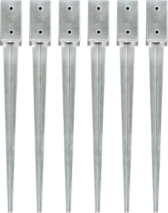 vidaXL Grondpinnen 6 st 7x7x75 cm gegalvaniseerd staal zilverkleurig