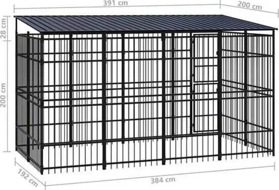 vidaXL Hondenkennel met dak 7.37 m² staal