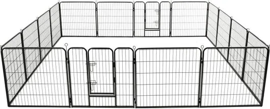 vidaXL Hondenren met 16 panelen 80x80 cm staal zwart