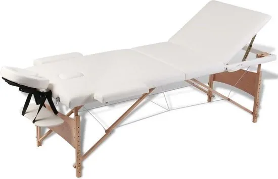 vidaXL Inklapbare massagetafel 3 zones met houten frame (creme)