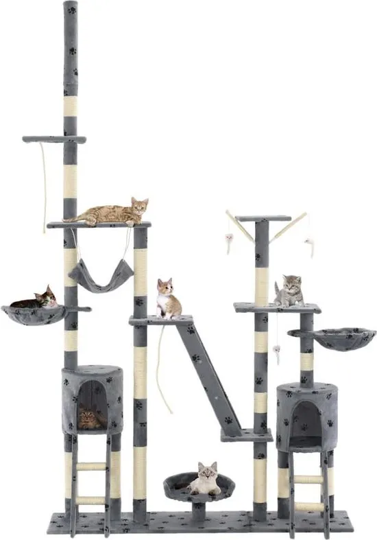 vidaXL Kattenpaal met sisal krabpalen 230-250 cm pootafdrukken grijs