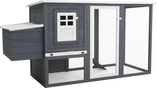 vidaXL Kippenhok met nachthok hout grijs