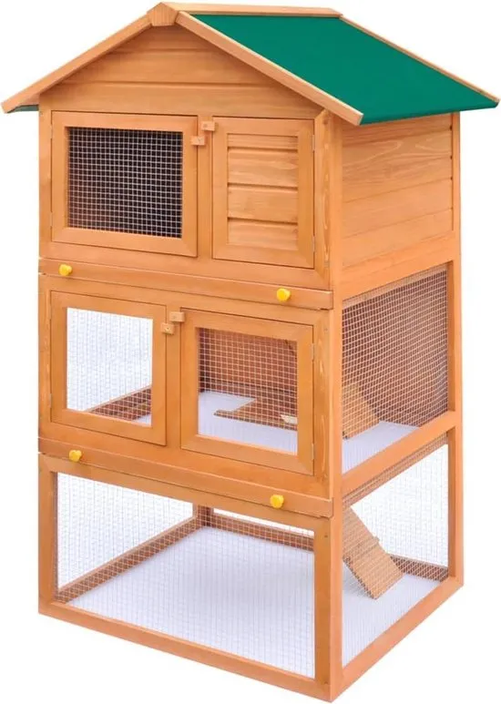 vidaXL Konijnenhok voor buiten - met 3 verdiepingen - 80 x 71 x 160 cm - Bruin
