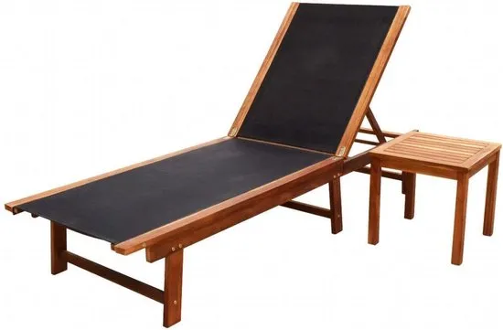 vidaXL Ligbed met tafel massief acaciahout en textileen