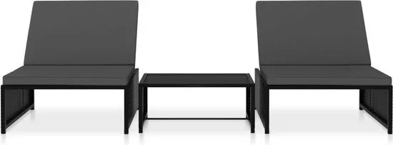 vidaXL Ligbedden 2 st met tafel poly rattan zwart