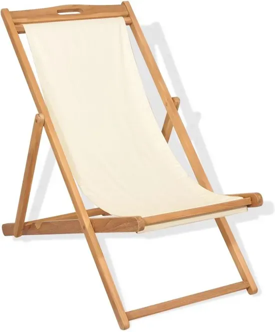 vidaXL Ligstoel 56x105x96 cm teakhout crème