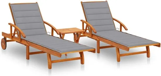 vidaXL Ligstoelen 2 st met tafel en kussens massief acaciahout